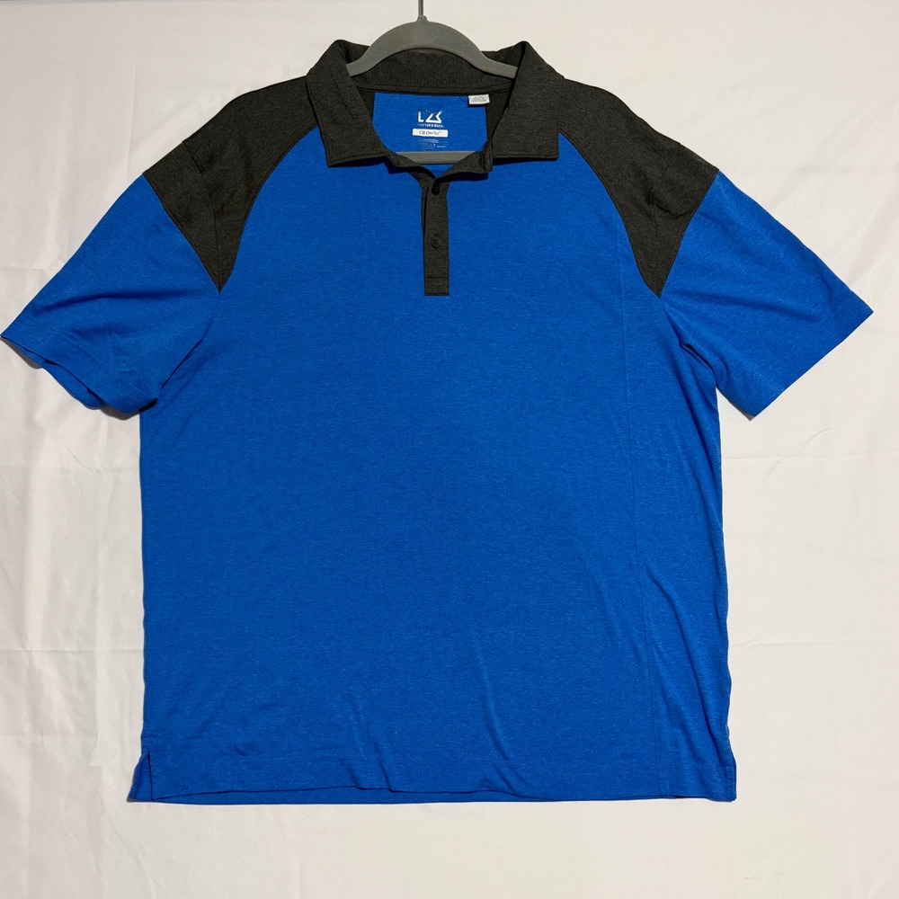 Cutter & Buck Mens Large CB DryTec Polo Shirt Blue Gray Colorblock Golf Top L/G